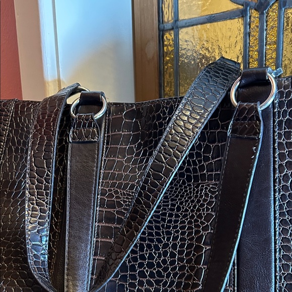 Coldwater Creek Dark Brown  Croc-Embossed Tote - Picture 10 of 15